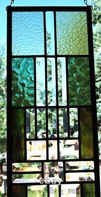 Stained Glass Window Panel Beveled Geometric Green Ombre