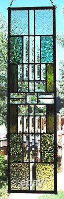 Stained Glass Window Panel Beveled Geometric Green Ombre