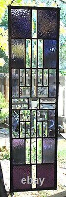 Stained Glass Window Panel Beveled Geometric Purple Orchid Ombre