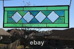 Stained Glass Window Panel Beveled ready 2 Hang 23 X 7 5/8