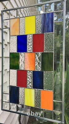 Stained Glass Window Panel, Bevels Hanging Handmade Contemporary