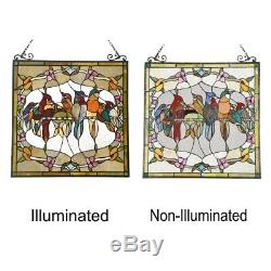 Stained Glass Window Panel Birds & Floral Tiffany Style 24 Wide x 25 Tall