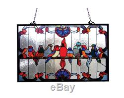 Stained Glass Window Panel Birds Tiffany Style Suncatcher Hanging Wall Art Decor