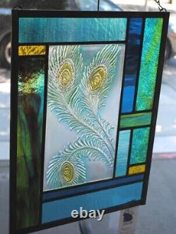 Stained Glass Window Panel Blossoms peach yellow beveled glass