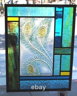 Stained Glass Window Panel Blossoms peach yellow beveled glass