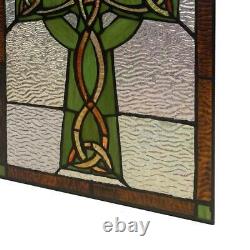 Stained Glass Window Panel Celtic Cross Rectangular Mid-Century Modern Hanging