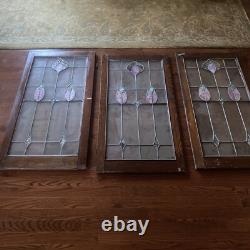Stained Glass Window Panel Chicago Antique 38x20 Floral Design 3 Panels Total