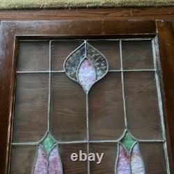 Stained Glass Window Panel Chicago Antique 38x20 Floral Design 3 Panels Total