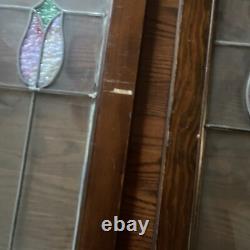 Stained Glass Window Panel Chicago Antique 38x20 Floral Design 3 Panels Total
