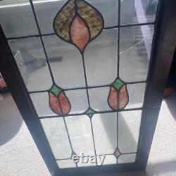 Stained Glass Window Panel Chicago Antique 38x20 Floral Design 3 Panels Total