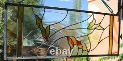 Stained Glass Window Panel Clear Transom sidelight leaf green rust gold brown