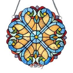 Stained Glass Window Panel Colorful Blue Cream Hearts Hanging Sun Catcher Decor