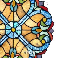 Stained Glass Window Panel Colorful Blue Cream Hearts Hanging Sun Catcher Decor