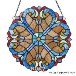 Stained Glass Window Panel Colorful Blue Cream Hearts Hanging Sun Catcher Decor