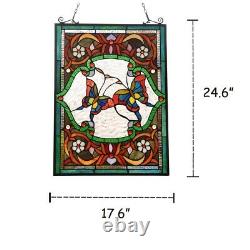 Stained Glass Window Panel Colorful Butterflies Tiffany Style 18 W x 25 L