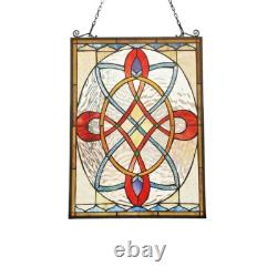 Stained Glass Window Panel Colorful Medallion 17.7 x 24.6 Suncatcher