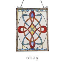Stained Glass Window Panel Colorful Medallion 17.7 x 24.6 Suncatcher