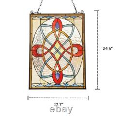 Stained Glass Window Panel Colorful Medallion 17.7 x 24.6 Suncatcher