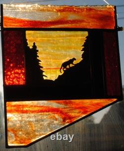 Stained Glass Window Panel Cougar Mountain Trees Sunset