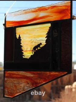 Stained Glass Window Panel Cougar Mountain Trees Sunset