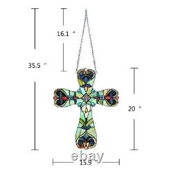 Stained Glass Window Panel Cross Tiffany Style Victorian Suncatcher Art Glass