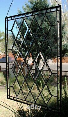 Stained Glass Window Panel Diamoond Beveled Leaded Ready To Ship