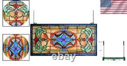 Stained Glass Window Panel Extra Large Horizontal Transom 26x12.8 In Decor