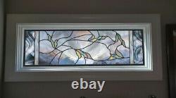 Stained Glass Window Panel Falling leaves clear blue