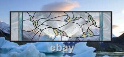 Stained Glass Window Panel Falling leaves clear blue iridized Large