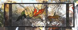 Stained Glass Window Panel Falling leaves clear gold green rust