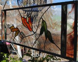 Stained Glass Window Panel Falling leaves clear gold green rust