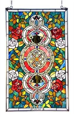 Stained Glass Window Panel Floral Medallion Design 20 W X 32 L Suncatcher