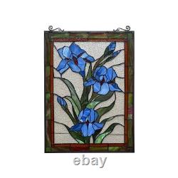 Stained Glass Window Panel Floral Multi Color Flower Tiffany Style BLUE SCARLET