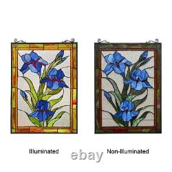 Stained Glass Window Panel Floral Multi Color Flower Tiffany Style BLUE SCARLET