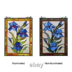 Stained Glass Window Panel Floral Multi Color Flower Tiffany Style BLUE SCARLET