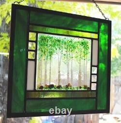 Stained Glass Window Panel Four Season Series Aspen Tree Grove Summer