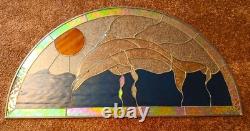 Stained Glass Window Panel Half Moon Handcrafted Dolphin Design Art Glass