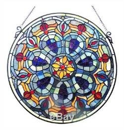 Stained Glass Window Panel Handcrafted 20 Diameter Round Victorian Design