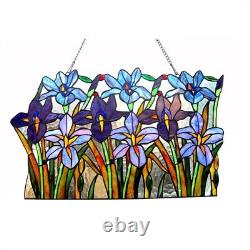 Stained Glass Window Panel Handcrafted Iris Floral Suncatcher ONE THIS PRICE