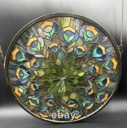 Stained Glass Window Panel Handcrafted Peacock Design Art Glass. Art Deco