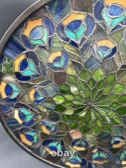 Stained Glass Window Panel Handcrafted Peacock Design Art Glass. Art Deco