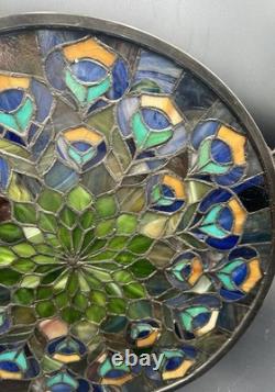 Stained Glass Window Panel Handcrafted Peacock Design Art Glass. Art Deco
