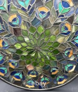 Stained Glass Window Panel Handcrafted Peacock Design Art Glass. Art Deco