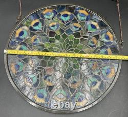 Stained Glass Window Panel Handcrafted Peacock Design Art Glass. Art Deco