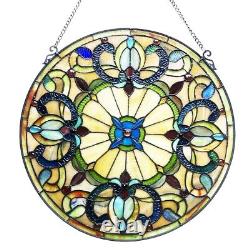 Stained Glass Window Panel Handcrafted Round Victorian Suncatcher Art Glass