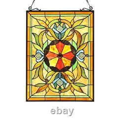 Stained Glass Window Panel Handcrafted Victorian Tiffany Style 18 W x 25 H