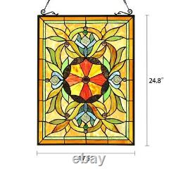 Stained Glass Window Panel Handcrafted Victorian Tiffany Style 18 W x 25 H