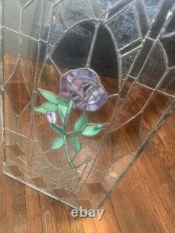 Stained Glass Window Panel Hanging Large Purple Flower 39 x 18.5 Diamond