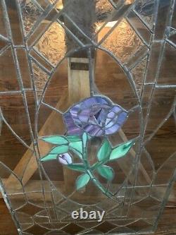 Stained Glass Window Panel Hanging Large Purple Flower 39 x 18.5 Diamond