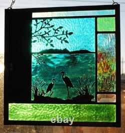 Stained Glass Window Panel Heron Lake landscape Stained Glass Window Panel Heron Lake landscape
